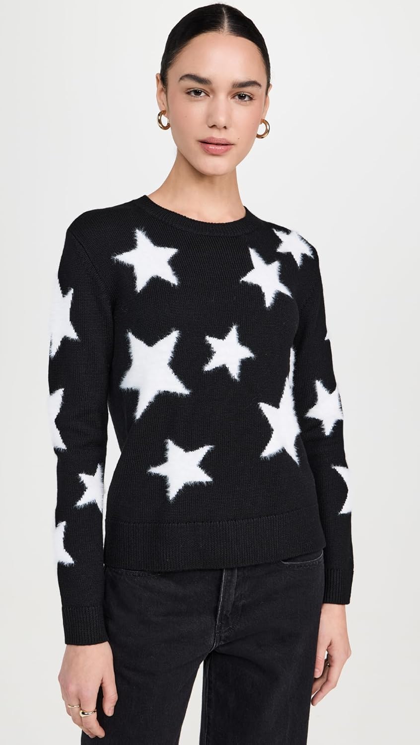alice + olivia Andora Fuzzy Star Pullover, Black/Soft White