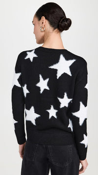 alice + olivia Andora Fuzzy Star Pullover, Black/Soft White