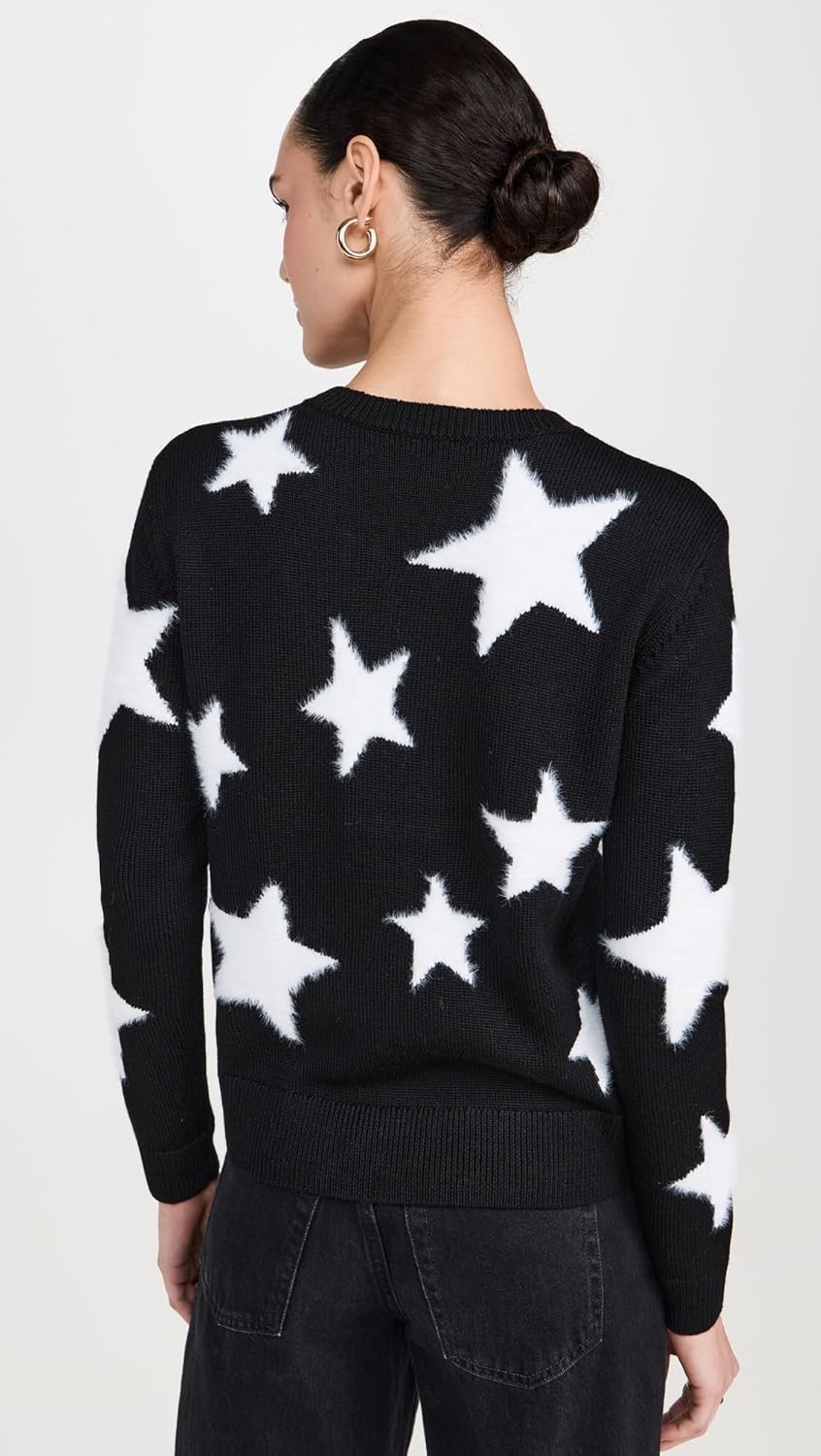 alice + olivia Andora Fuzzy Star Pullover, Black/Soft White