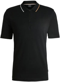 Hugo Boss Men's Paras 300 Short Sleeve Zipper Polo, Black Black