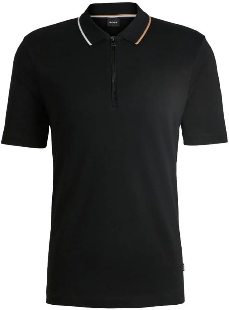 Hugo Boss Men's Paras 300 Short Sleeve Zipper Polo, Black Black