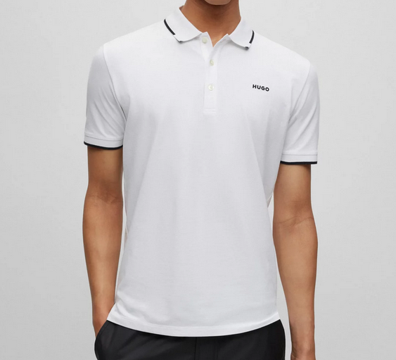 Hugo Men's Dinoso222 Rubber Logo Polo Shirt, White