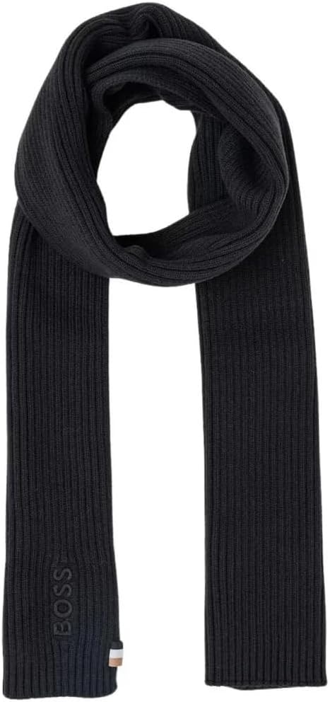Hugo Boss Men's Magico Ribbed Scarf, Black One Size Black