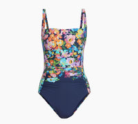 Johnny Was Women's Ruched One-Piece Swimsuit, Wild Bloom Navy Wild Bloom (Navy)