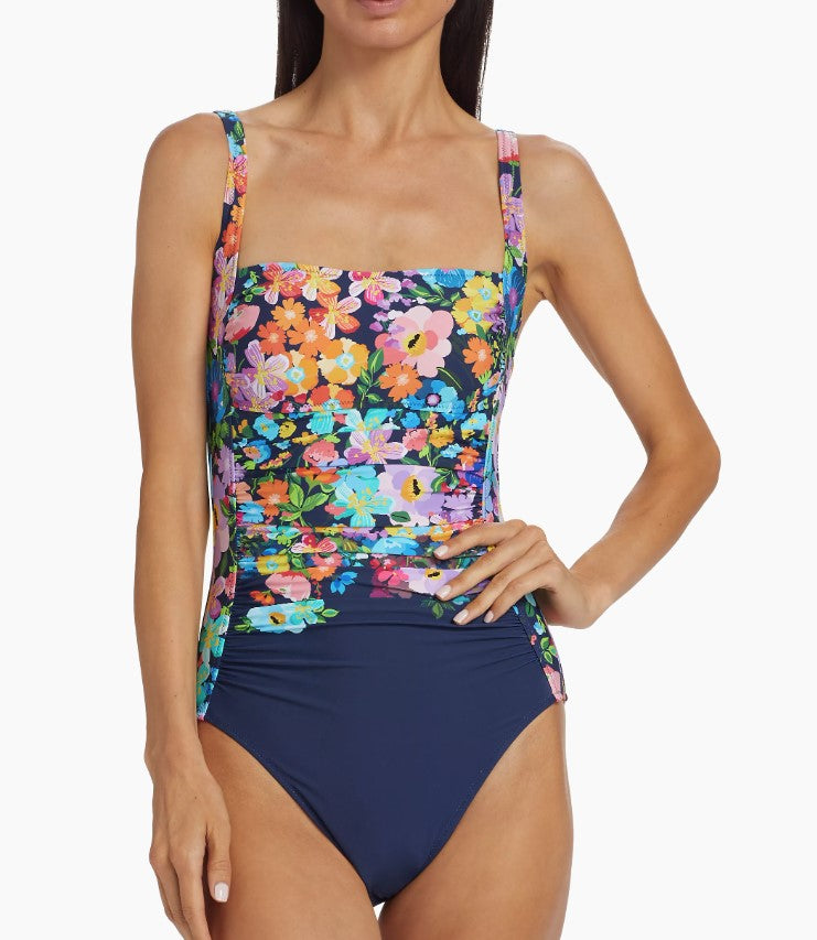 Johnny Was Women's Ruched One-Piece Swimsuit, Wild Bloom Navy