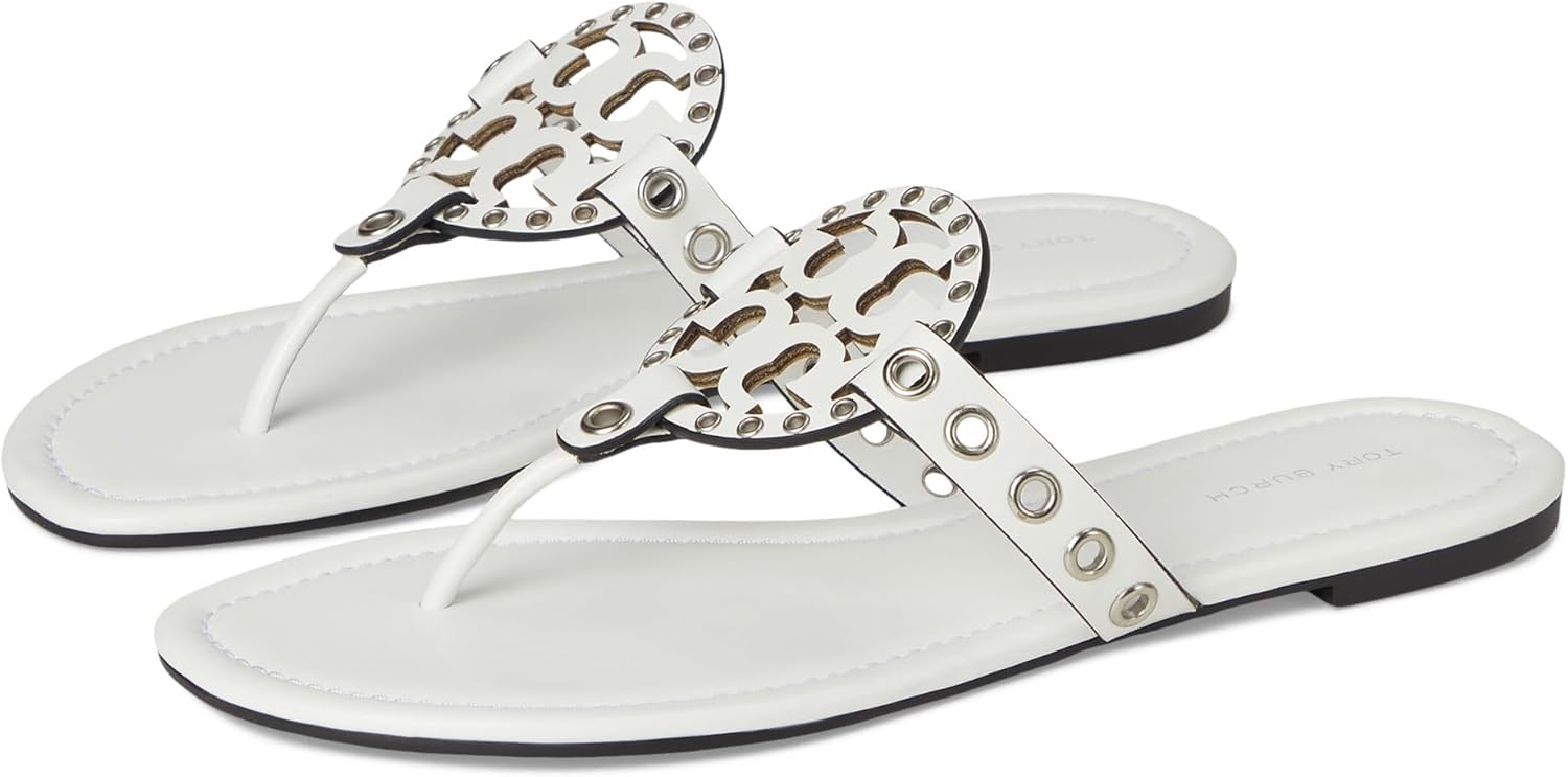 Tory Burch Women's Miller Eyelet Sandal, Cloud Silver Cloud Silver