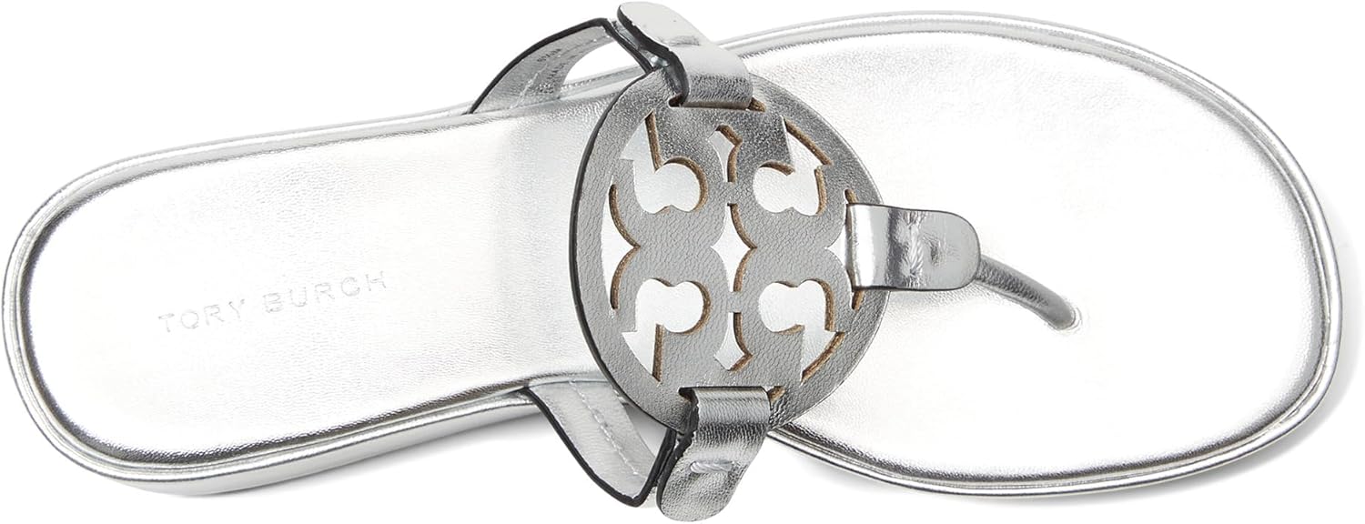 Tory Burch Women's Miller Metallic Leather 25mm Wedge Sandal, Silver