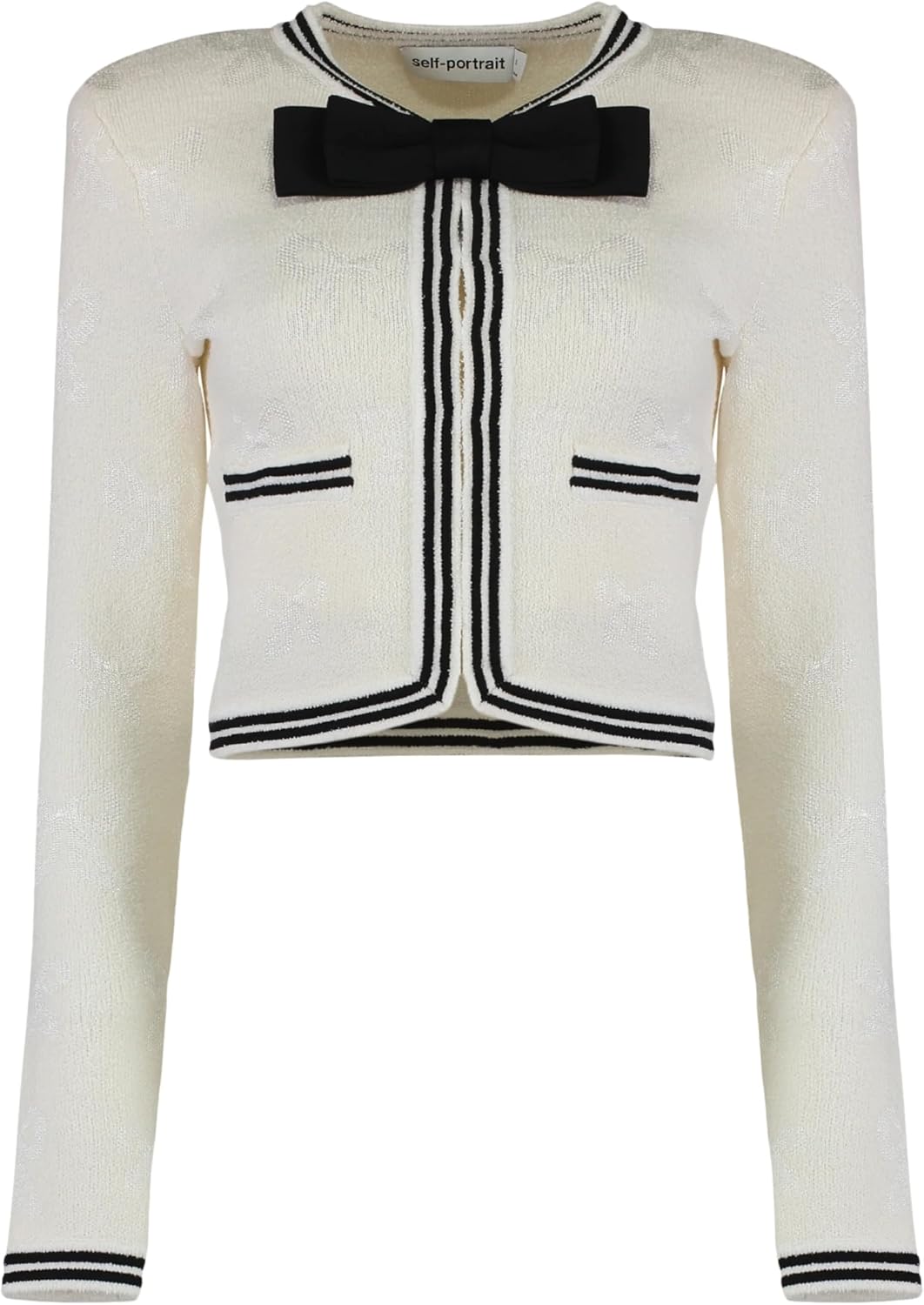 Self-Portrait Women's Jacquard Bow Cardigan, Cream Cream