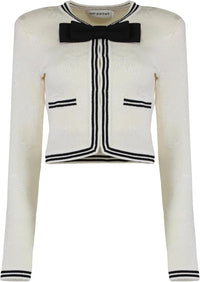 Self-Portrait Women's Jacquard Bow Cardigan, Cream Cream