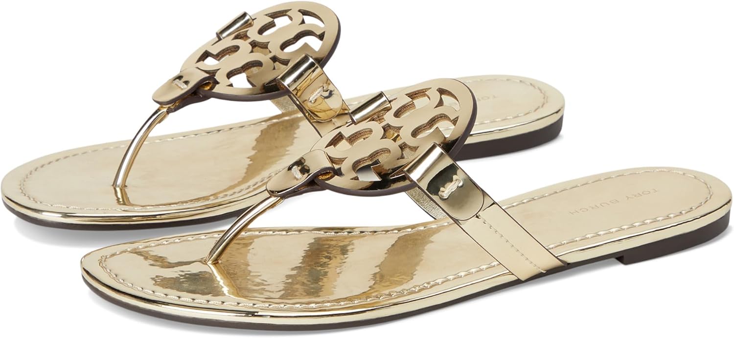 Tory Burch Women's Miller Mirrored Metallic Sandal, Gold Gold