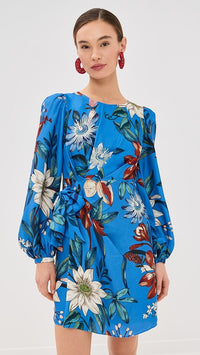 FARM Rio Blue Surreal Flowers Wrap LENZING ECOVERO Mini Dress, Blue Surreal Flowers / XL