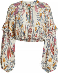 Farm Rio Women's Long Sleeve Blouse, Romantic Lightness Cream