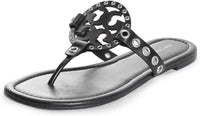 Tory Burch Women's Miller Eyelet Sandal, Black/Silver Black Silver