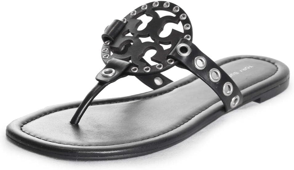 Tory Burch Women's Miller Eyelet Sandal, Black/Silver Black Silver
