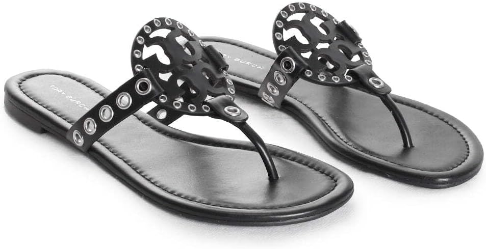 Tory Burch Women's Miller Eyelet Sandal, Black/Silver