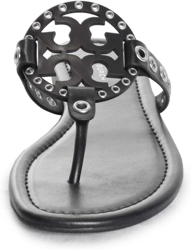 Tory Burch Women's Miller Eyelet Sandal, Black/Silver