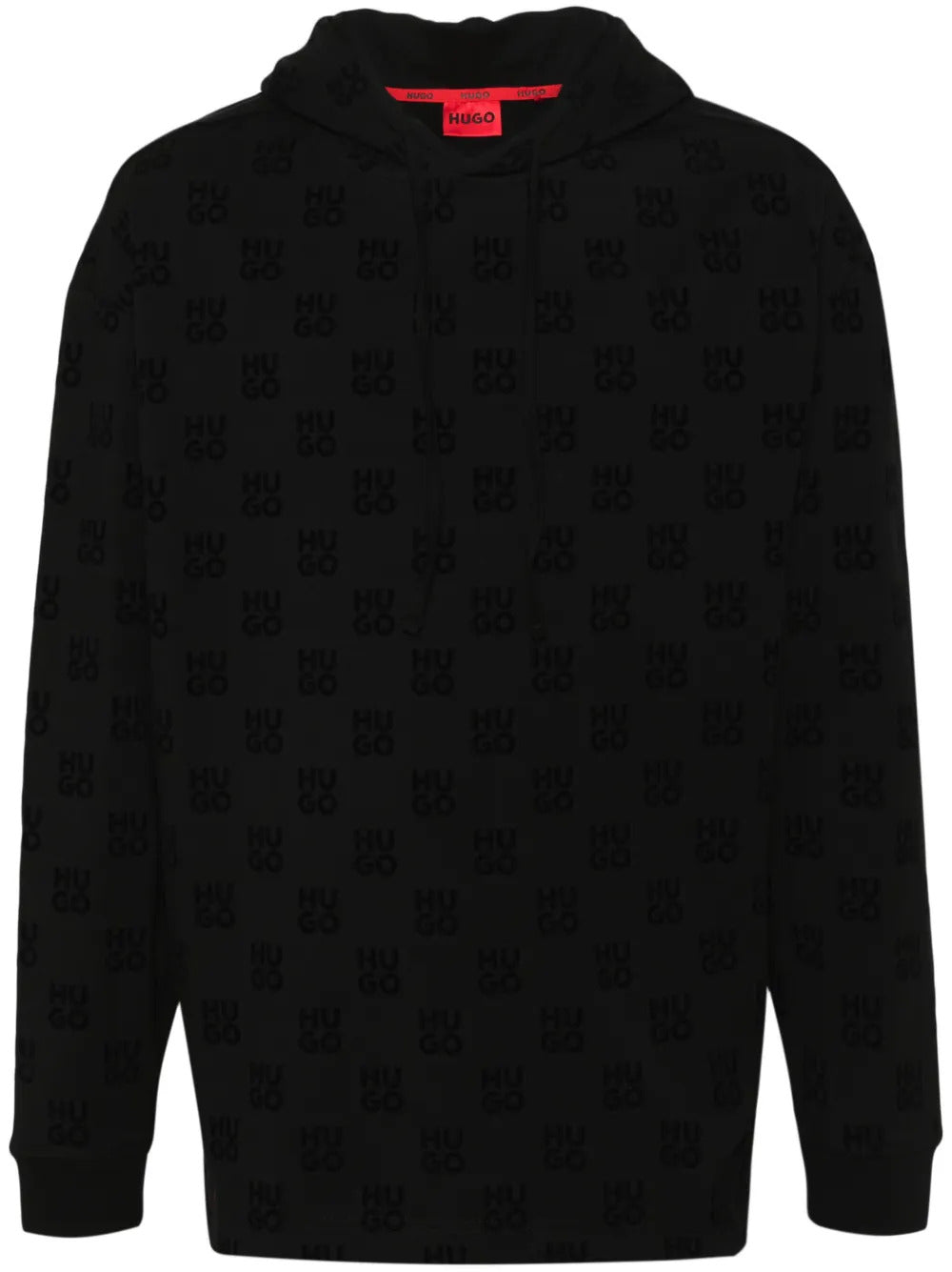 Hugo Men's Flock Print Logo Hoodie, Black Black