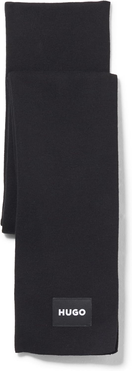 Hugo Men's Zevon Knit Scarf With Rubber Logo, Black One Size Black