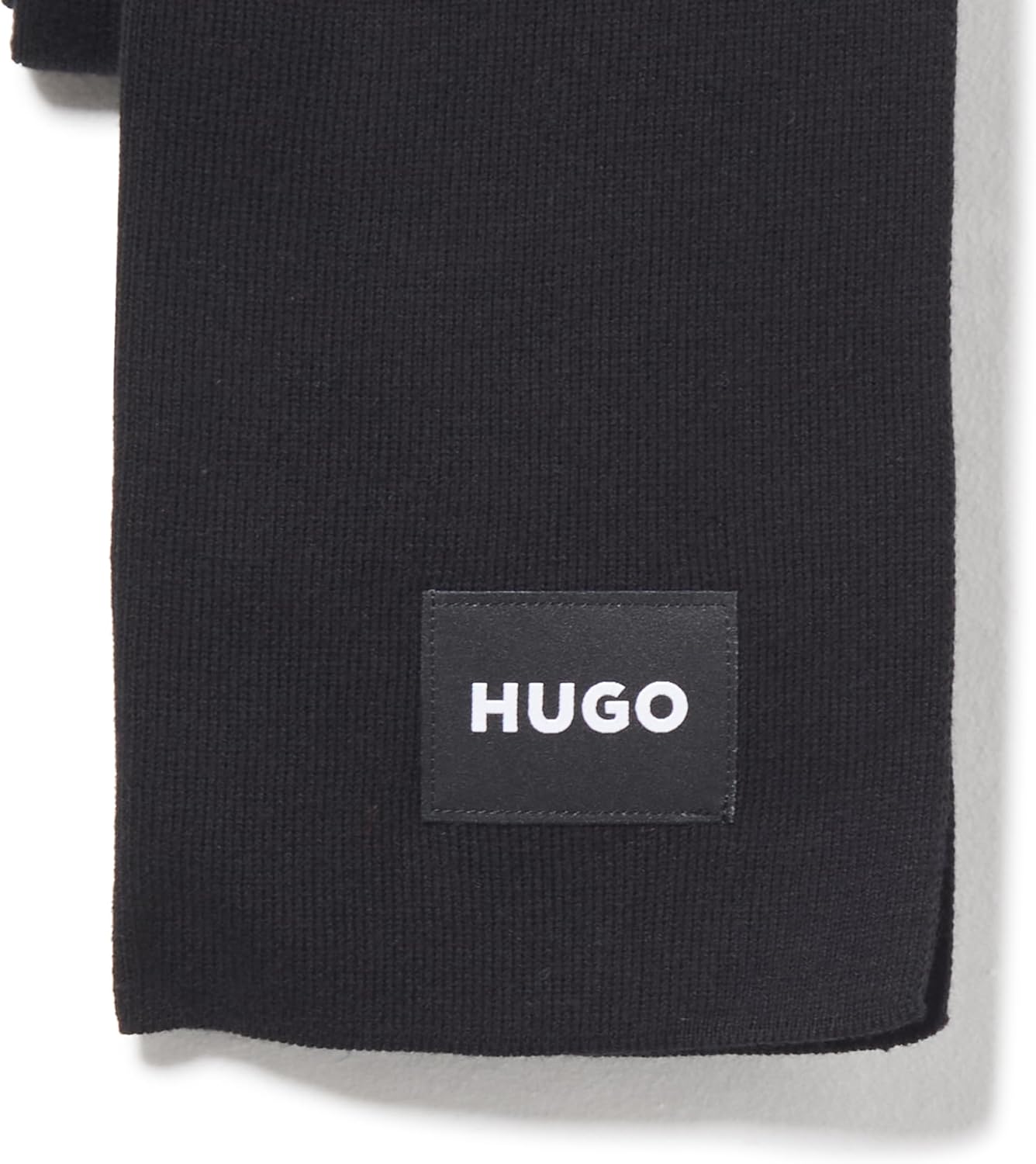 Hugo Men's Zevon Knit Scarf With Rubber Logo, Black