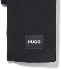 Hugo Men's Zevon Knit Scarf With Rubber Logo, Black