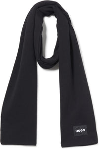 Hugo Men's Zevon Knit Scarf With Rubber Logo, Black