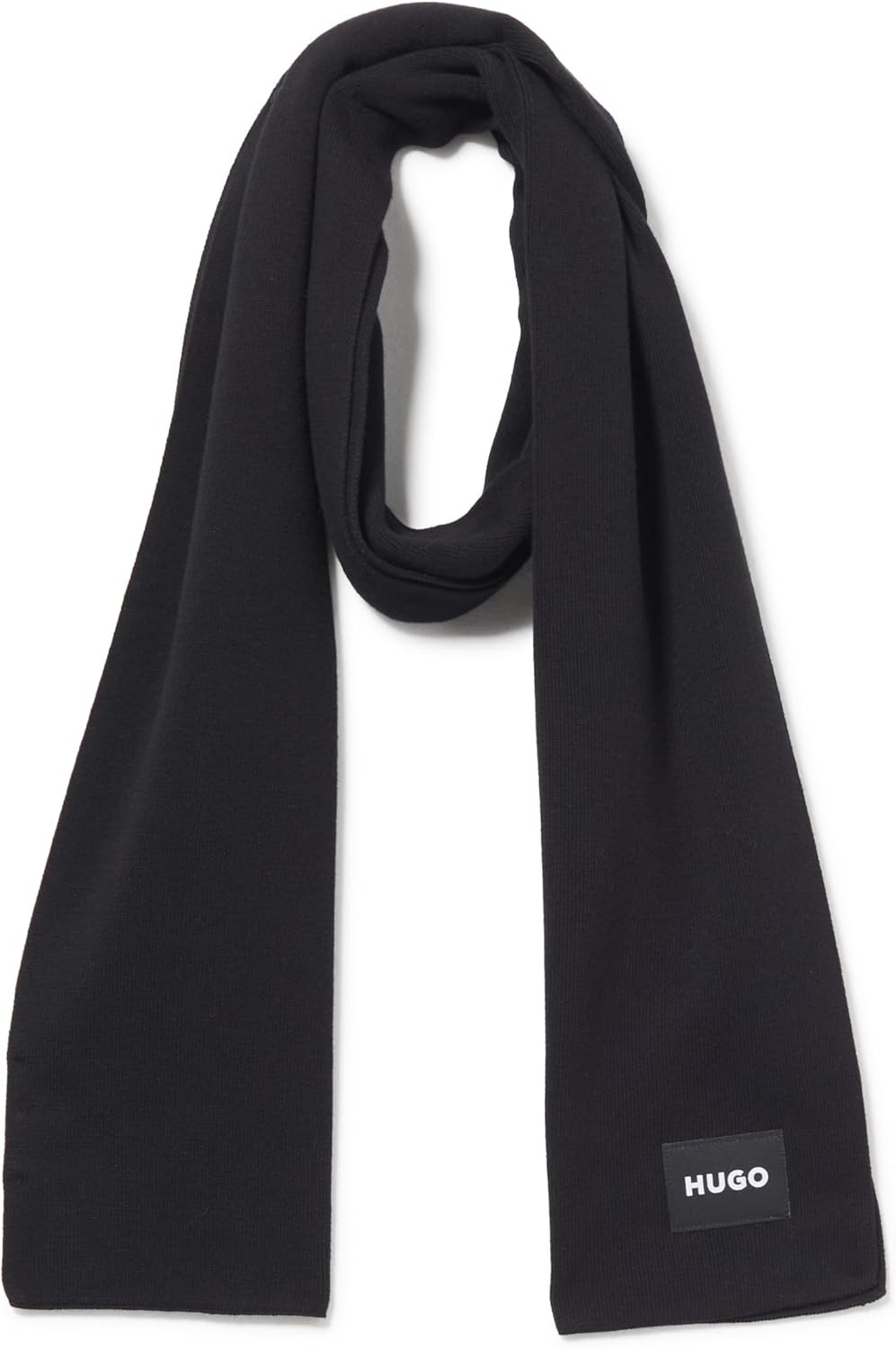 Hugo Men's Zevon Knit Scarf With Rubber Logo, Black