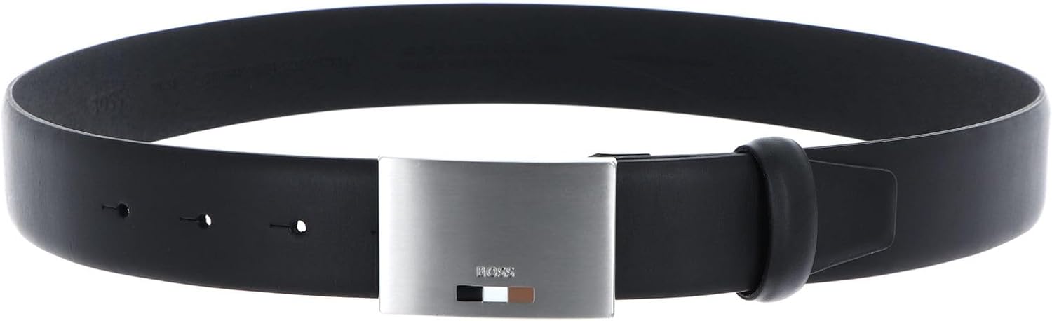 Hugo Boss Men's Storm Icon Plaque Buckle Belt, Black Black