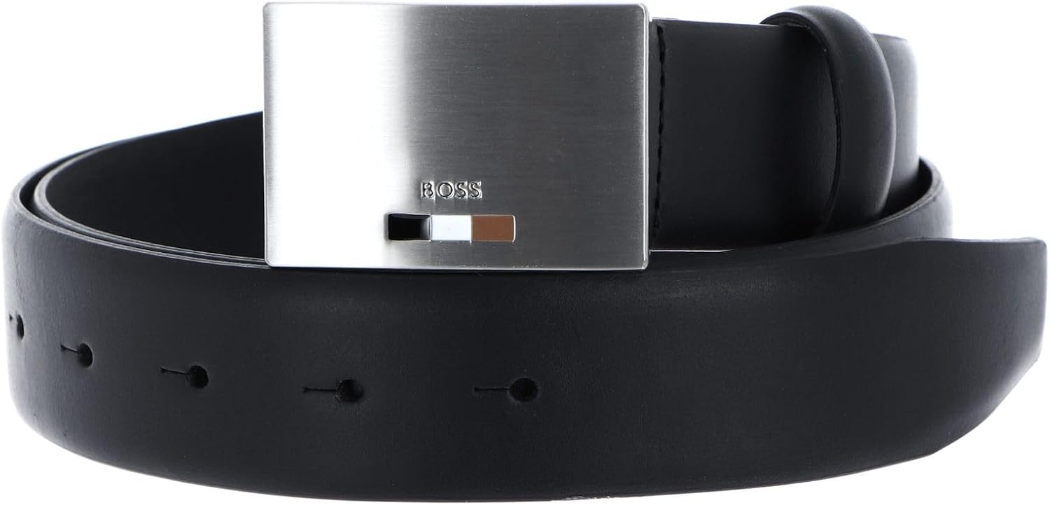 Hugo Boss Men's Storm Icon Plaque Buckle Belt, Black