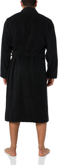 Hugo Men's Long Terry Robe with Embroidered Logo, Black