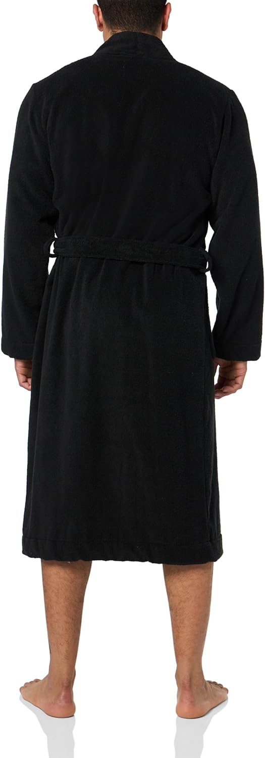 Hugo Men's Long Terry Robe with Embroidered Logo, Black