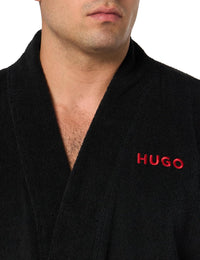 Hugo Men's Long Terry Robe with Embroidered Logo, Black