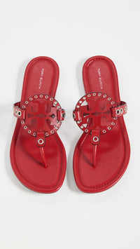 Tory Burch Women's Miller Eyelet Sandal, Tory Red/Silver