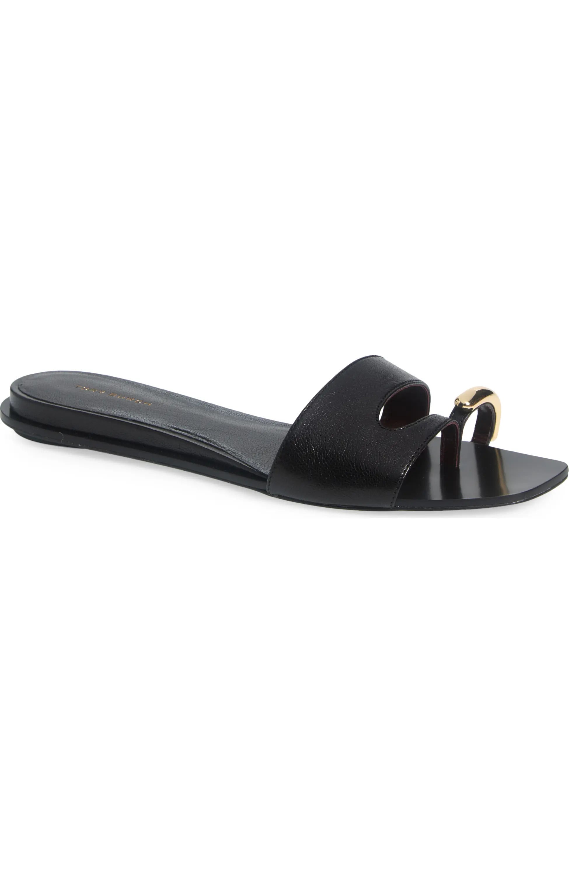 Tory Burch Women's Nappa Leather Pierced Slides, Perfect Black/Gold Perfect Black Gold
