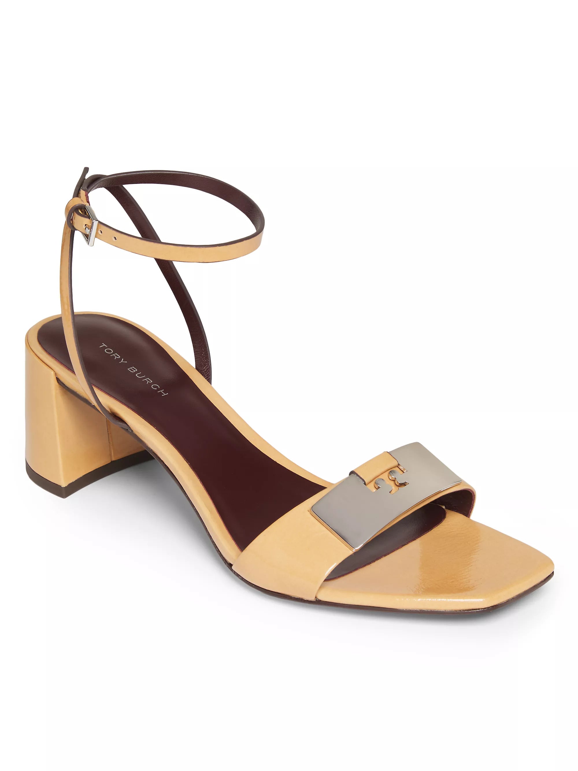 Tory Burch Women's Gigi Crinkle Patent Leather Sandal, Cantucci/Silver Cantucci Silver