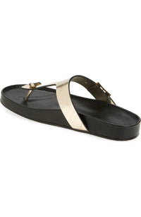 Tory Burch Women's Leather Mellow Thong Sandal, Spark Gold/Perfect Black