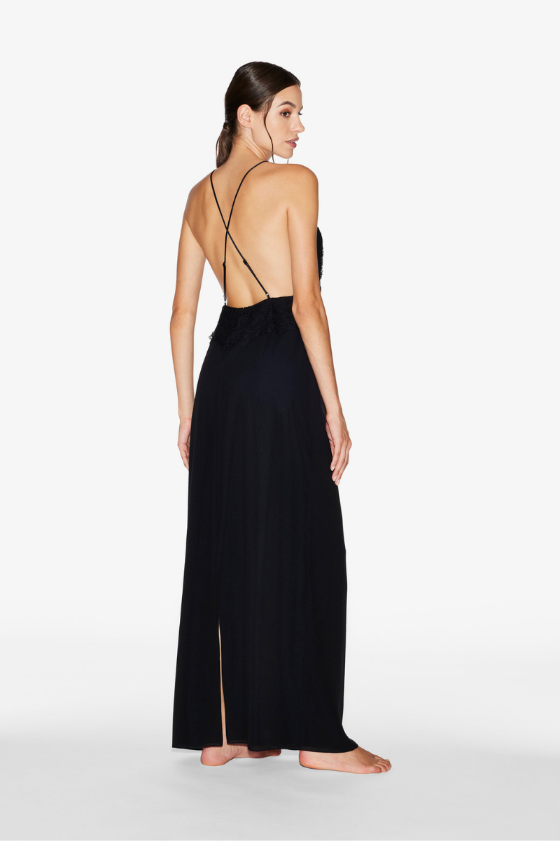 La Perla Honeycomb Shadows Long Silk Nightgown With Leavers Lace
