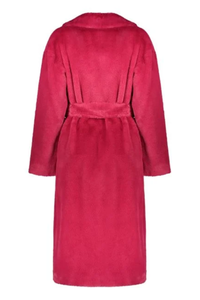 HernoWomen's Red Vegan Fur Lapel Collar Waist Belt Coat