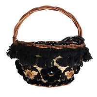 Dolce & Gabbana Beige Straw Snakeskin Pom Pom Crystal AGNESE Women's Bag