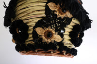 Dolce & Gabbana Beige Straw Snakeskin Pom Pom Crystal AGNESE Women's Bag