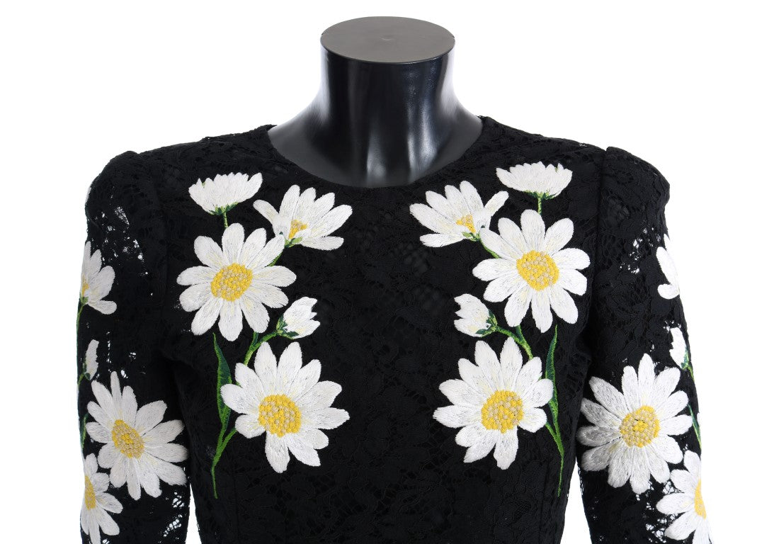 Dolce & Gabbana Black Floral Lace Chamomile Sicily Women's Dress