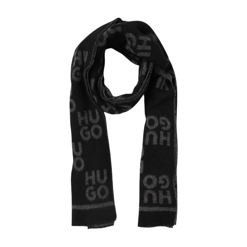 Hugo Men's Martyn Jacquard Logo Wool Blend Scarf, Black