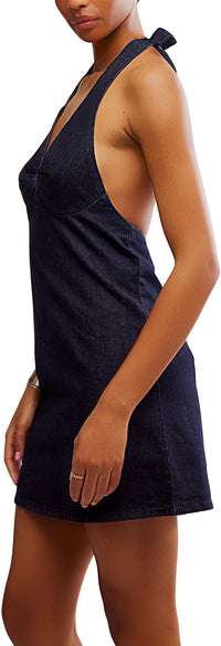 Free People Women's Trevi Denim Mini Dress, Rinse