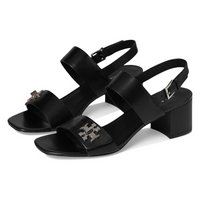 Tory Burch Women's T Lock Heel Vachetta Leather Sandal, Perfect Black