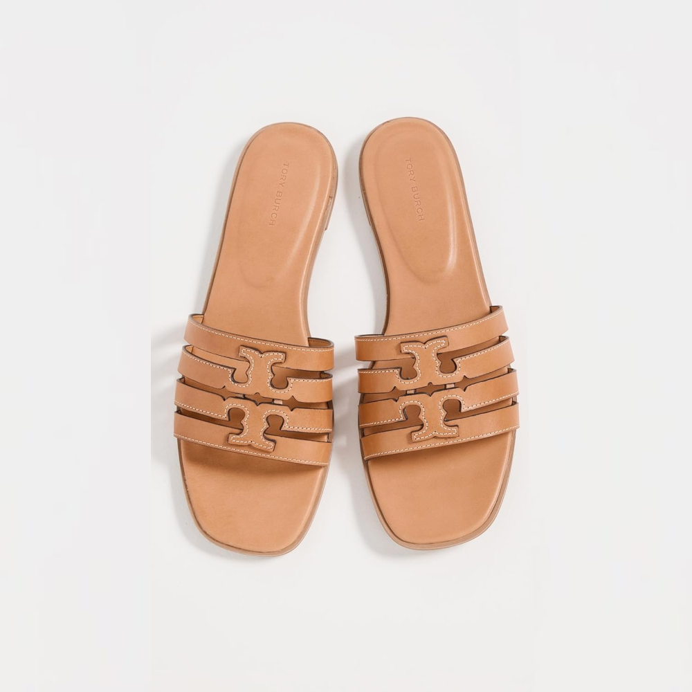 Tory Burch Women's INES Leather Cage Slides, Camello/Camello