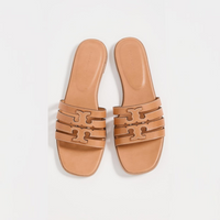 Tory Burch Women's INES Leather Cage Slides, Camello/Camello