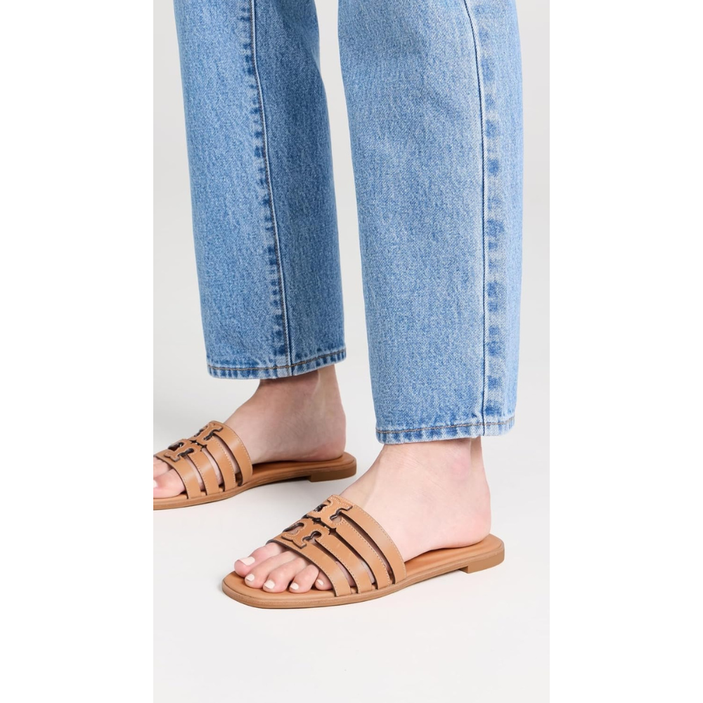 Tory Burch Women's INES Leather Cage Slides, Camello/Camello