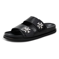 Tory Burch Women's T Lock Leather Sport Slides, Perfect Black