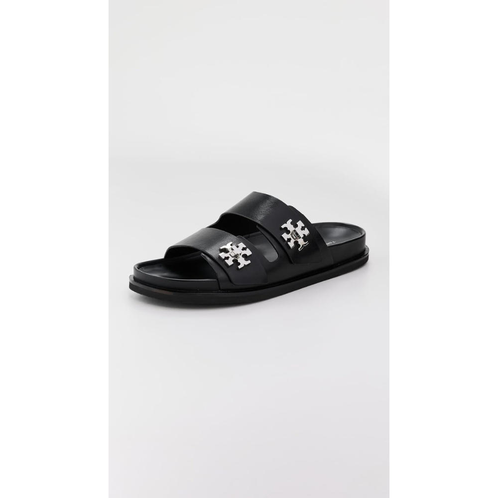 Tory Burch Women's T Lock Leather Sport Slides, Perfect Black