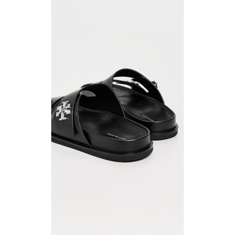 Tory Burch Women's T Lock Leather Sport Slides, Perfect Black
