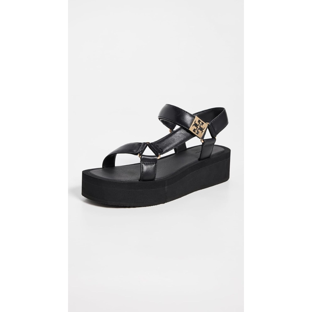 Tory Burch Women's Mellow Leather Platform Sandals, Perfect Black/Gold